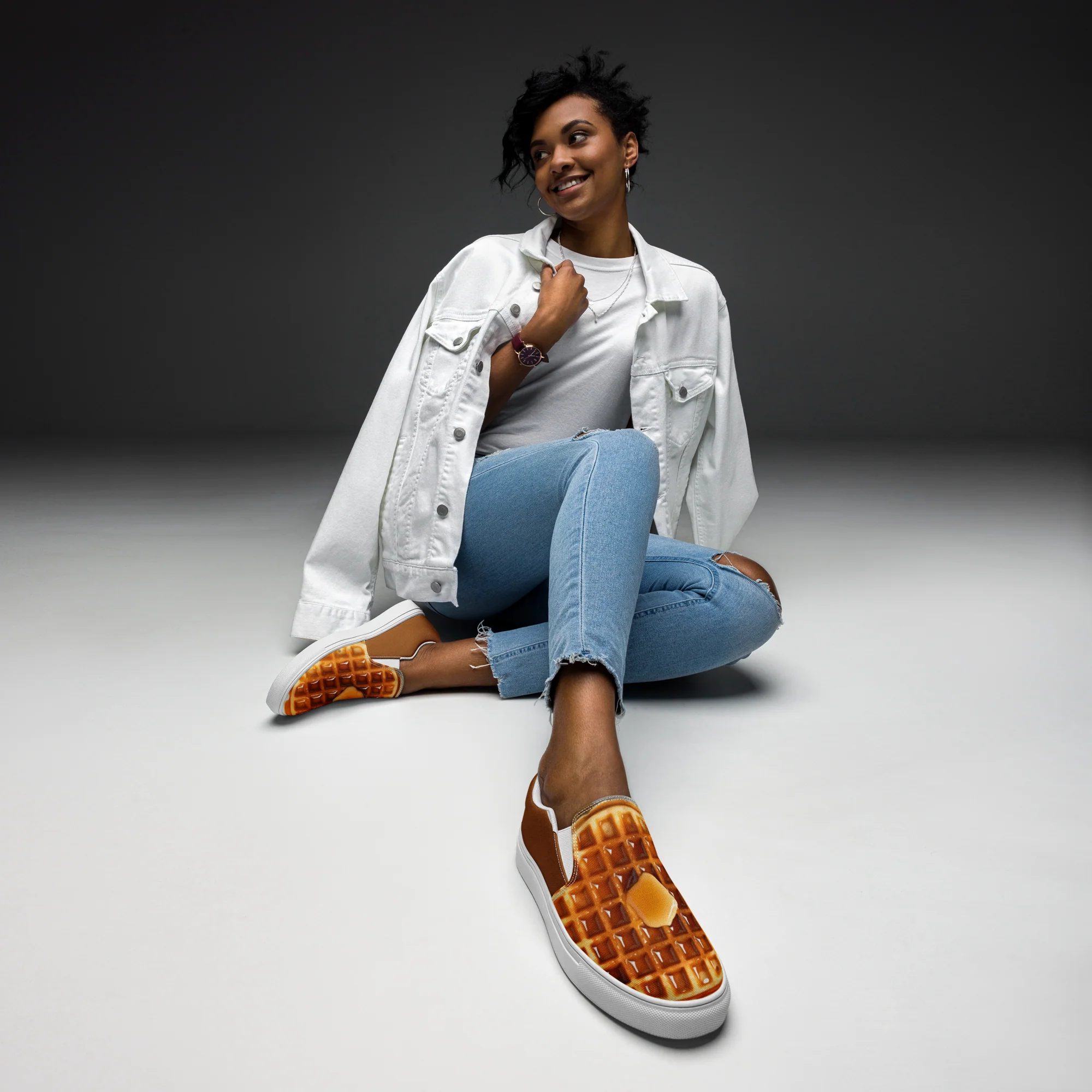 Waffle Women’s slip-on canvas shoes- Coffee - Image 5